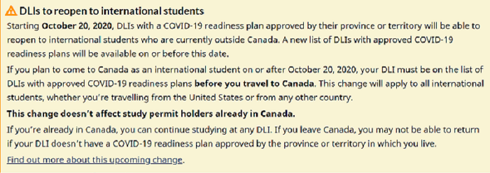 Bắt đầu từ ngày 20 tháng 10 năm 2020, bạn có thể đến Canada du học