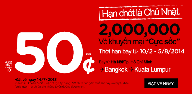 Air Asia Siêu Khuyến Mãi – vé máy bay giá rẻ trong tháng 7/2013