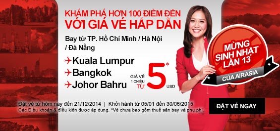 Vé máy bay air asia giá rẻ - Khám phá hơn 100 điểm đến với giá vé hấp dẫn!